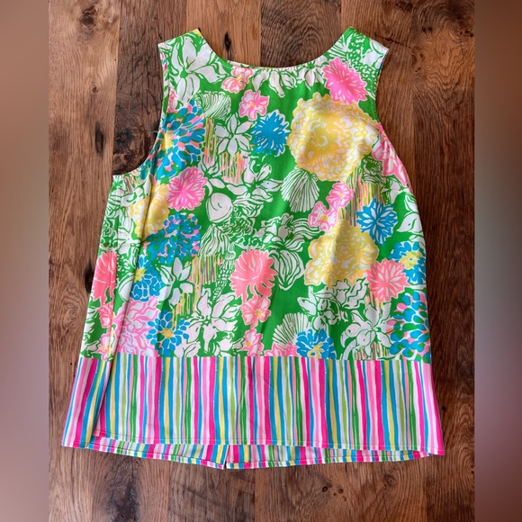 Lilly Pulitzer Iona Silk Shell Floral Tank Top - Green, Pink, Blue - Picture 2 of 4